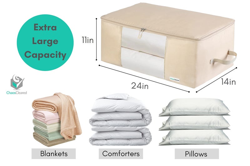 Chaos Cleared 2 Pack Clothing Storage Bags Clothes Organizer folding fabric bags for sweaters, clothing, garment, bedding, quilt, linens, large folding organizers with zip & window, mothproof underbed space savers - Image 2